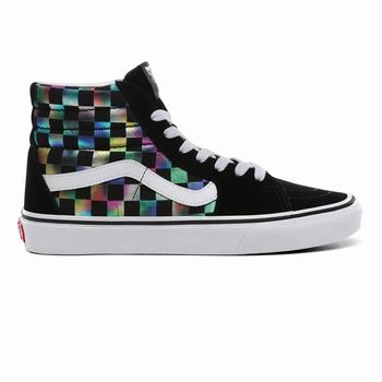 Damske Kotnikove Tenisky Vans Iridescent Check SK8-Hi Čierne/Biele VA48ISNJW